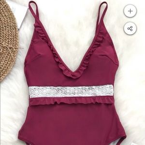 Cupshe Red One Piece With Ruffles & Crochet NWT